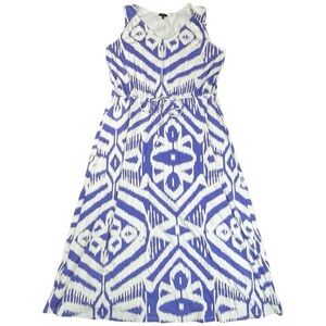 Talbots Ikat Maxi Dress Blue White Beachy Resort Long drawstring tie waist 2X